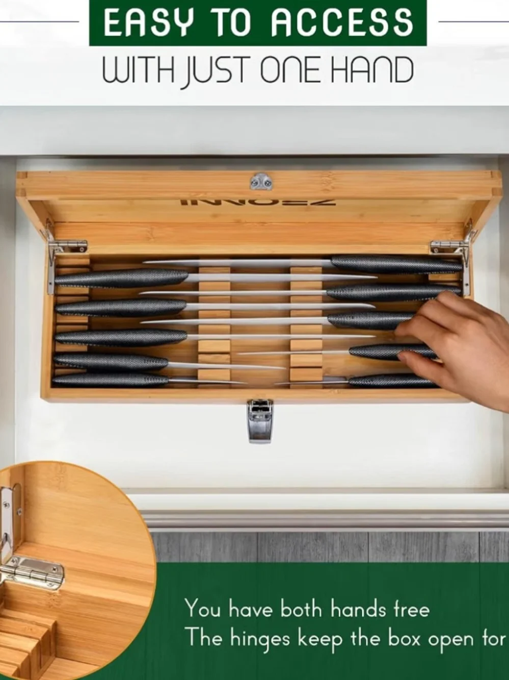 Bamboo Knife Storage Box in Natural Wood
